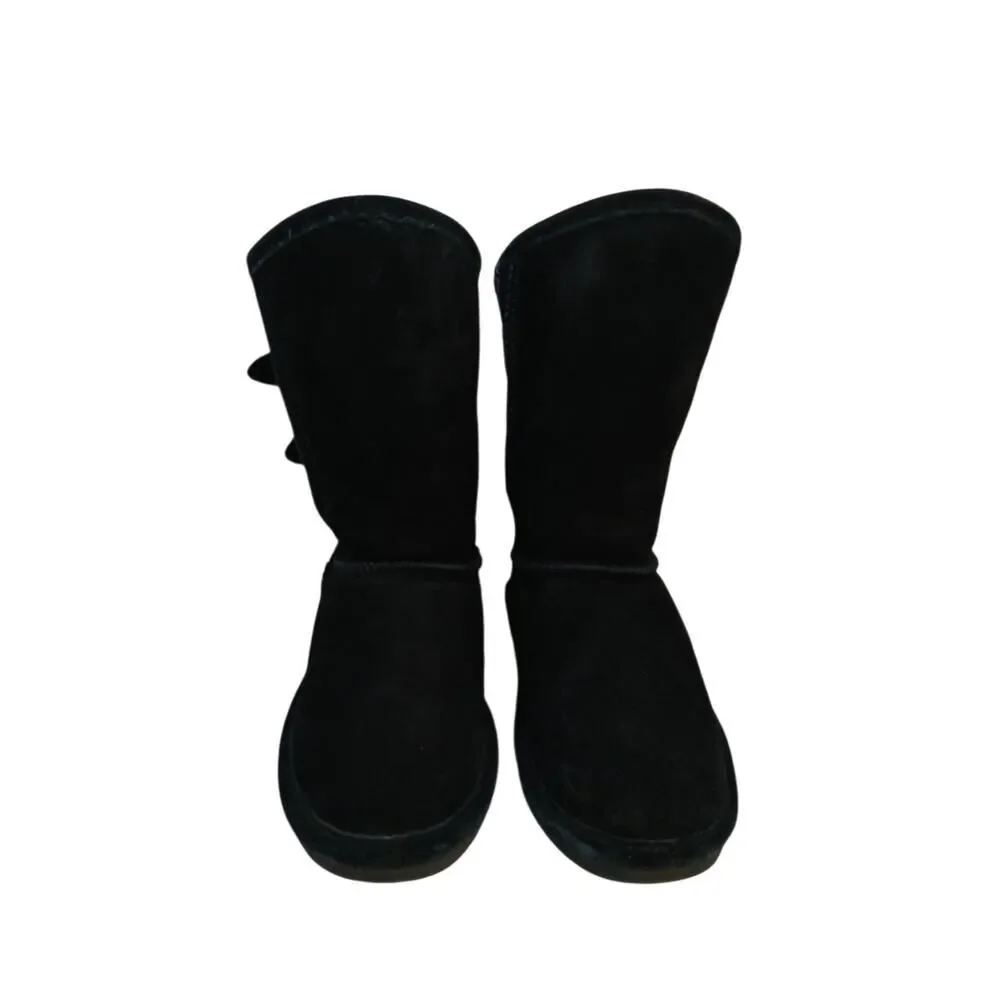 Cozy BearPaw Girls Bushie Black Suede Sheepskin Lined Boots - Size 1